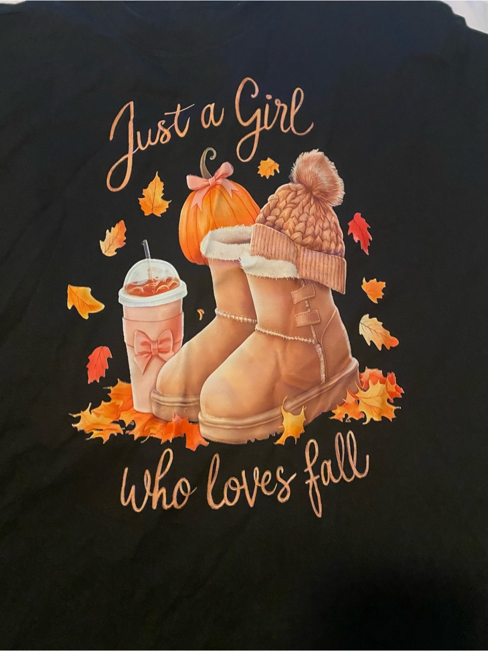 NWOT Women Just a Girl Who Loves Fall Graphic Tee - Black XL - Picture 3 of 3